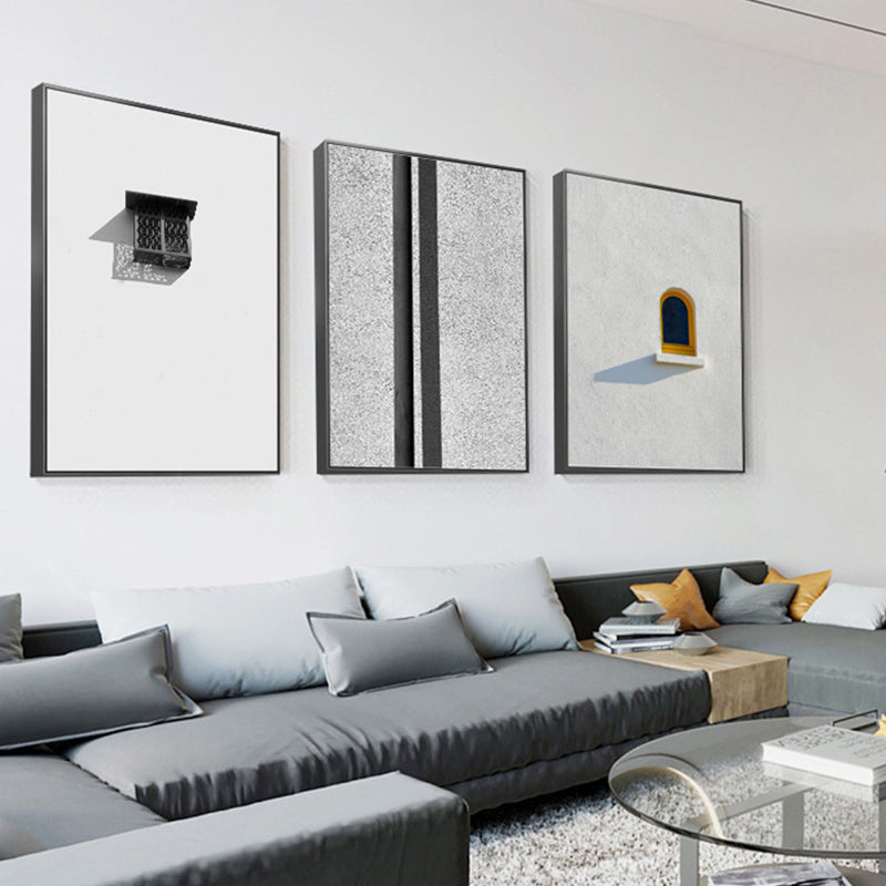 Brehn | Nordic Building Fenster Leinwanddruck Sanfte Farbe Texturiertes Wandkunst für Wohnzimmer