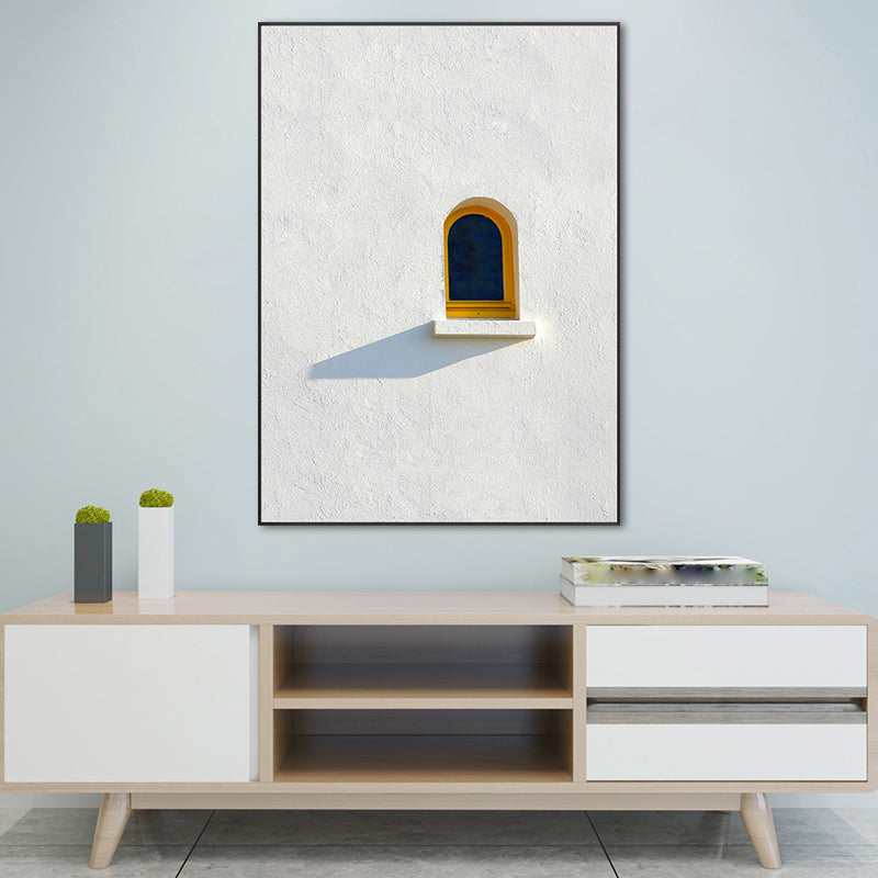 Brehn | Nordic Building Fenster Leinwanddruck Sanfte Farbe Texturiertes Wandkunst für Wohnzimmer