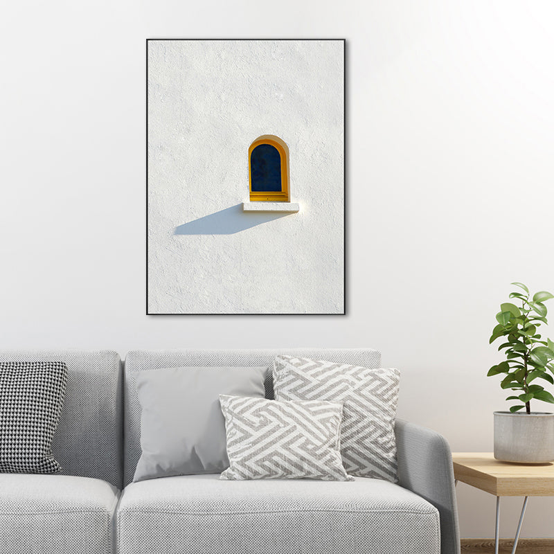 Brehn | Nordic Building Fenster Leinwanddruck Sanfte Farbe Texturiertes Wandkunst für Wohnzimmer