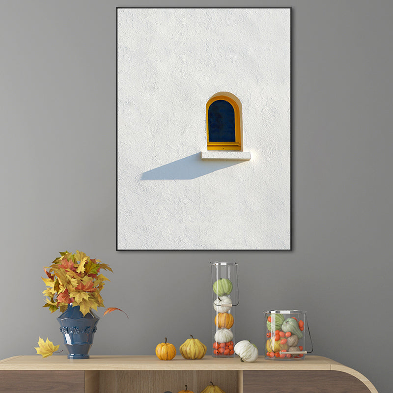 Brehn | Nordic Building Fenster Leinwanddruck Sanfte Farbe Texturiertes Wandkunst für Wohnzimmer