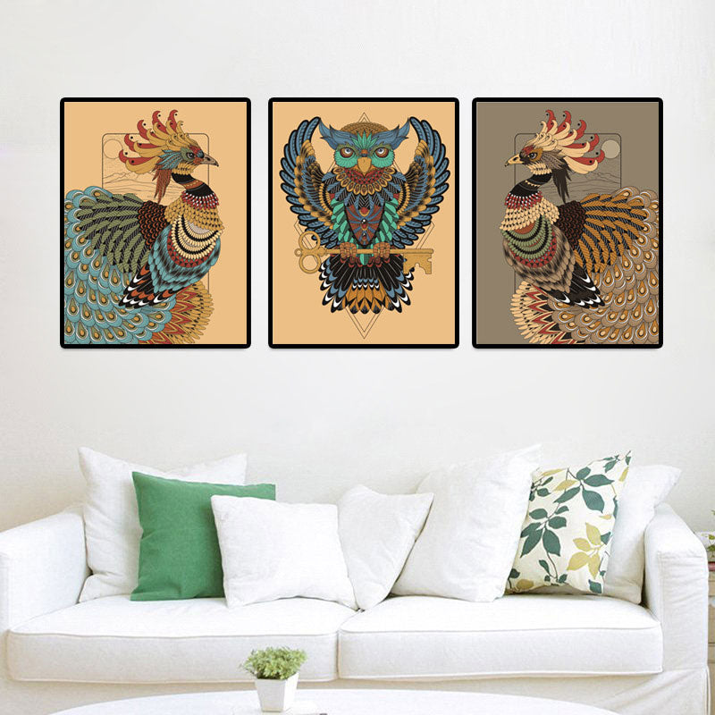Brehn | Eulen Wandkunst Druck Bohemian Schöner Pfau Leinwand in Braun, Mehrere Größenoptionen