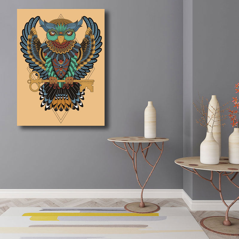 Brehn | Eulen Wandkunst Druck Bohemian Schöner Pfau Leinwand in Braun, Mehrere Größenoptionen