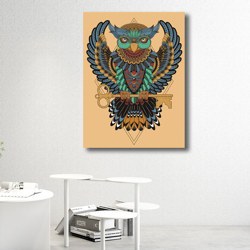 Brehn | Eulen Wandkunst Druck Bohemian Schöner Pfau Leinwand in Braun, Mehrere Größenoptionen