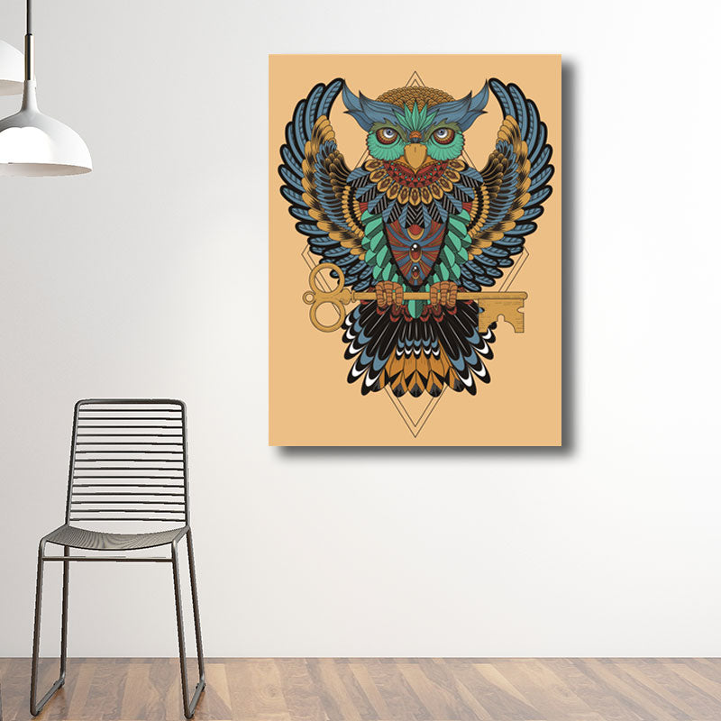Brehn | Eulen Wandkunst Druck Bohemian Schöner Pfau Leinwand in Braun, Mehrere Größenoptionen
