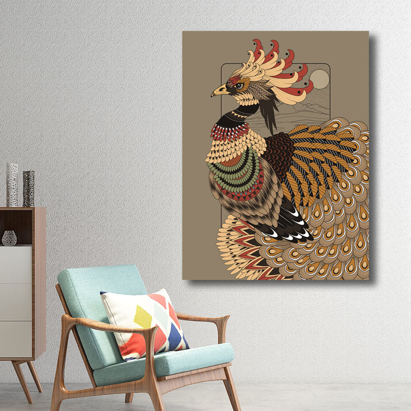Brehn | Eulen Wandkunst Druck Bohemian Schöner Pfau Leinwand in Braun, Mehrere Größenoptionen