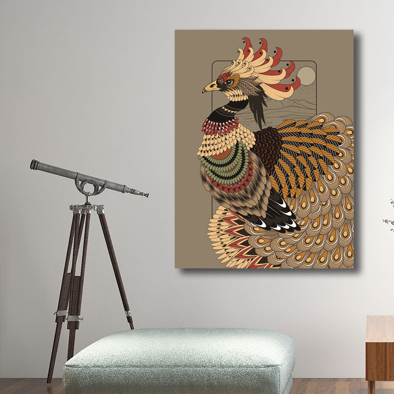 Brehn | Eulen Wandkunst Druck Bohemian Schöner Pfau Leinwand in Braun, Mehrere Größenoptionen