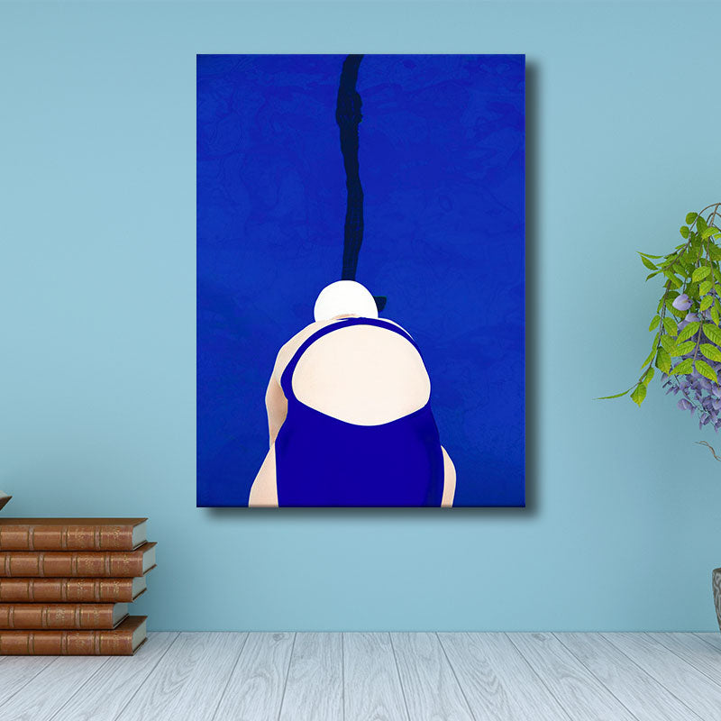 Brehn | Blauer Schwimmer Leinwanddruck Sport Skandinavische Wohnwandkunst Dekoration für das Wohnzimmer