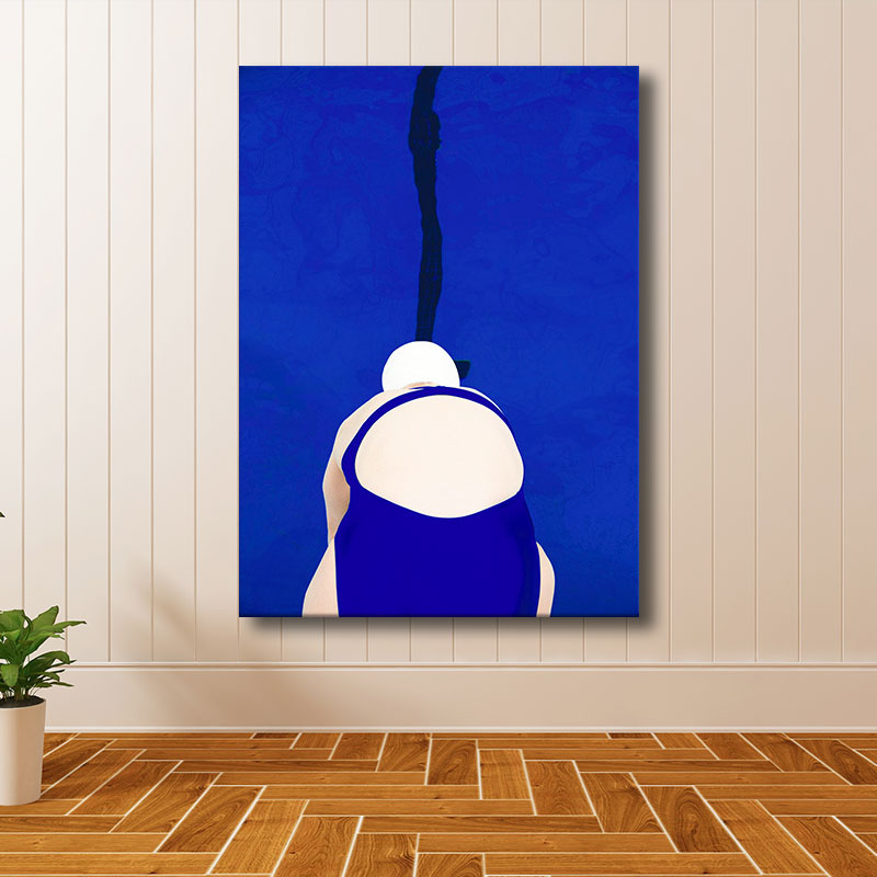Brehn | Blauer Schwimmer Leinwanddruck Sport Skandinavische Wohnwandkunst Dekoration für das Wohnzimmer