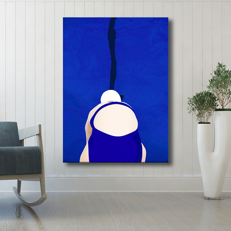 Brehn | Blauer Schwimmer Leinwanddruck Sport Skandinavische Wohnwandkunst Dekoration für das Wohnzimmer