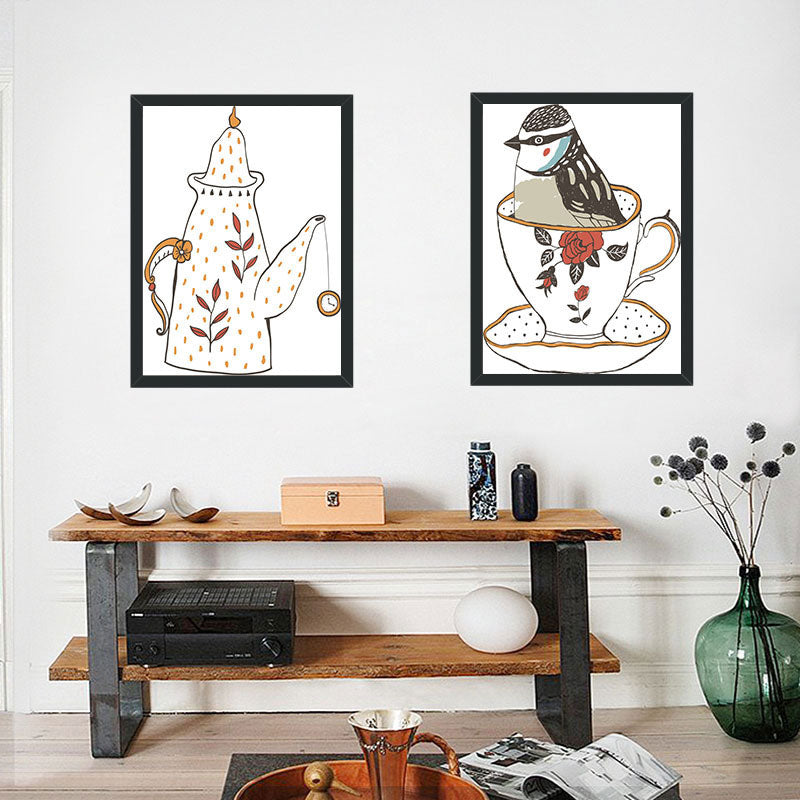 Brehn | Klassisches Teeservice Wanddekoration Leinwand Dekorative Dunkel Farbige Kunstdrucke für das Esszimmer