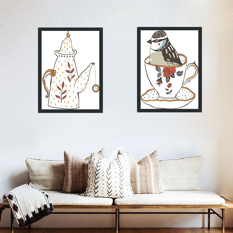 Brehn | Klassisches Teeservice Wanddekoration Leinwand Dekorative Dunkel Farbige Kunstdrucke für das Esszimmer