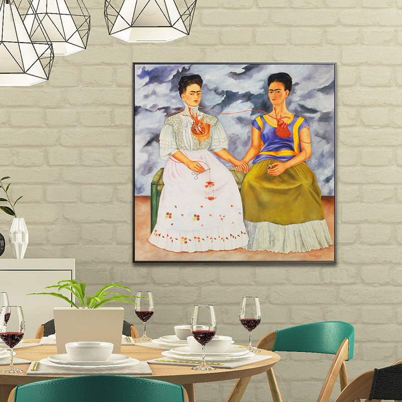 Brehn | Texturierte Zwei Frida Malerei Leinwanddruck Surrealismus Stil Wandkunst für das Wohnzimmer