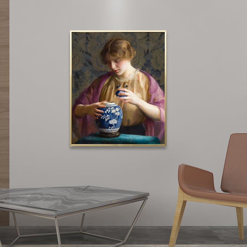 Brehn | Vintage Figur Ölmalerei Leinwand Haus Innenraum Wandkunst Dekor in Pastellfarbe