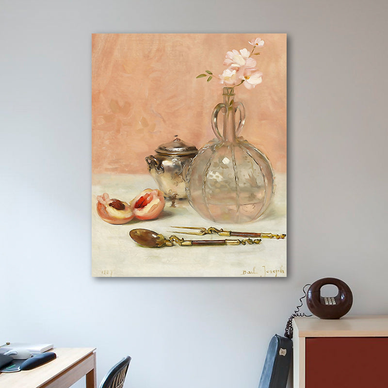 Brehn | Blumen- und Obstmalerei Pink Leinwanddruck Wandkunst für Esstischdekoration