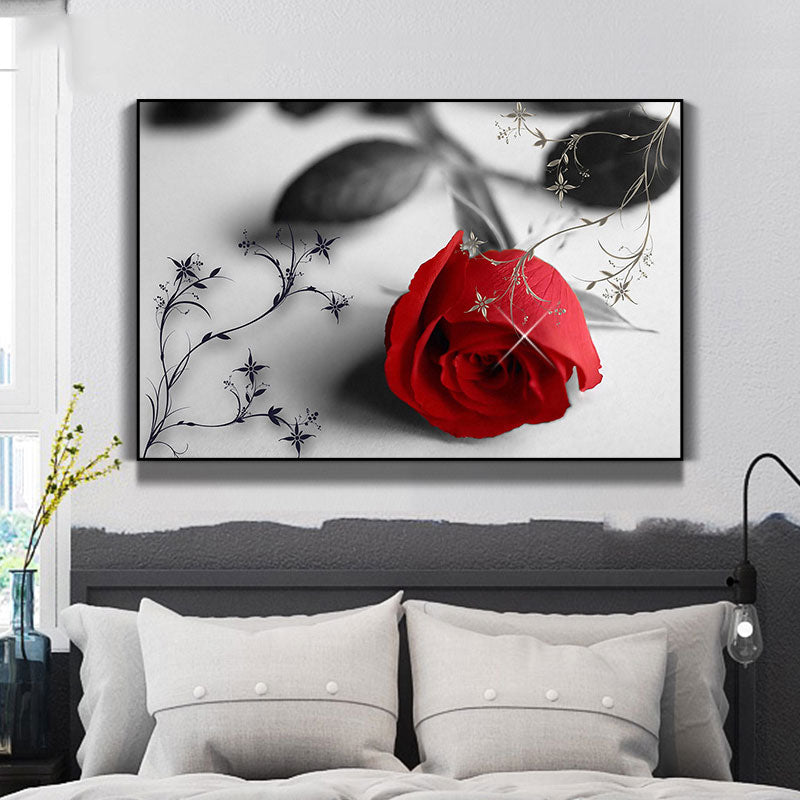Brehn | Rote Rose Wandkunstdruck Blumen Zeitgenössische dekorative aufgespannte Leinwand für das Wohnzimmer