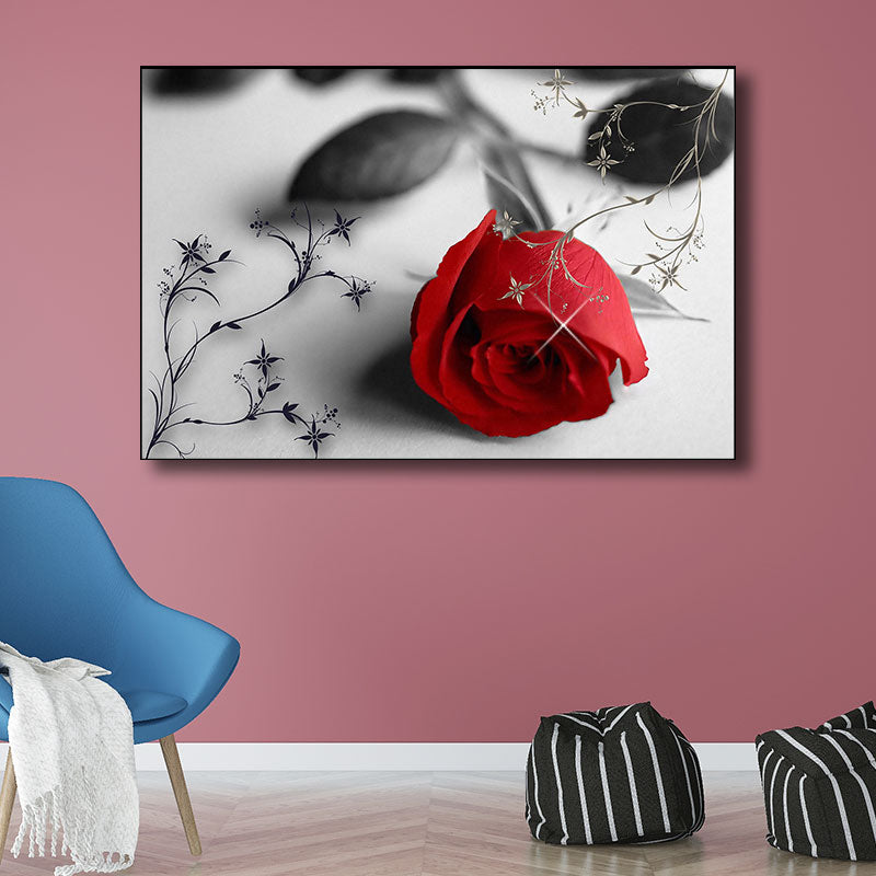 Brehn | Rote Rose Wandkunstdruck Blumen Zeitgenössische dekorative aufgespannte Leinwand für das Wohnzimmer