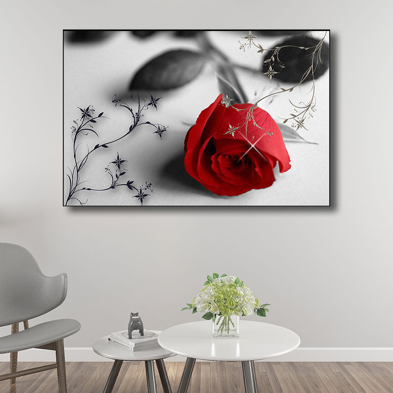 Brehn | Rote Rose Wandkunstdruck Blumen Zeitgenössische dekorative aufgespannte Leinwand für das Wohnzimmer