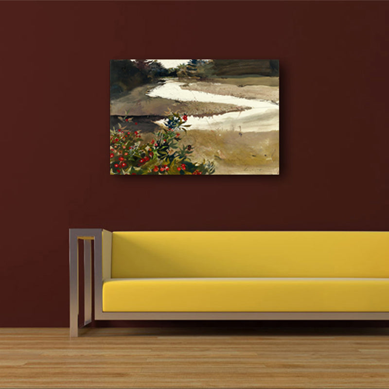 Brehn | Wild Riverside Scenery Art Zeitgenössischer Stil Leinwand Texturierte Wanddekoration in Braun