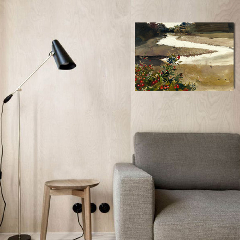 Brehn | Wild Riverside Scenery Art Zeitgenössischer Stil Leinwand Texturierte Wanddekoration in Braun