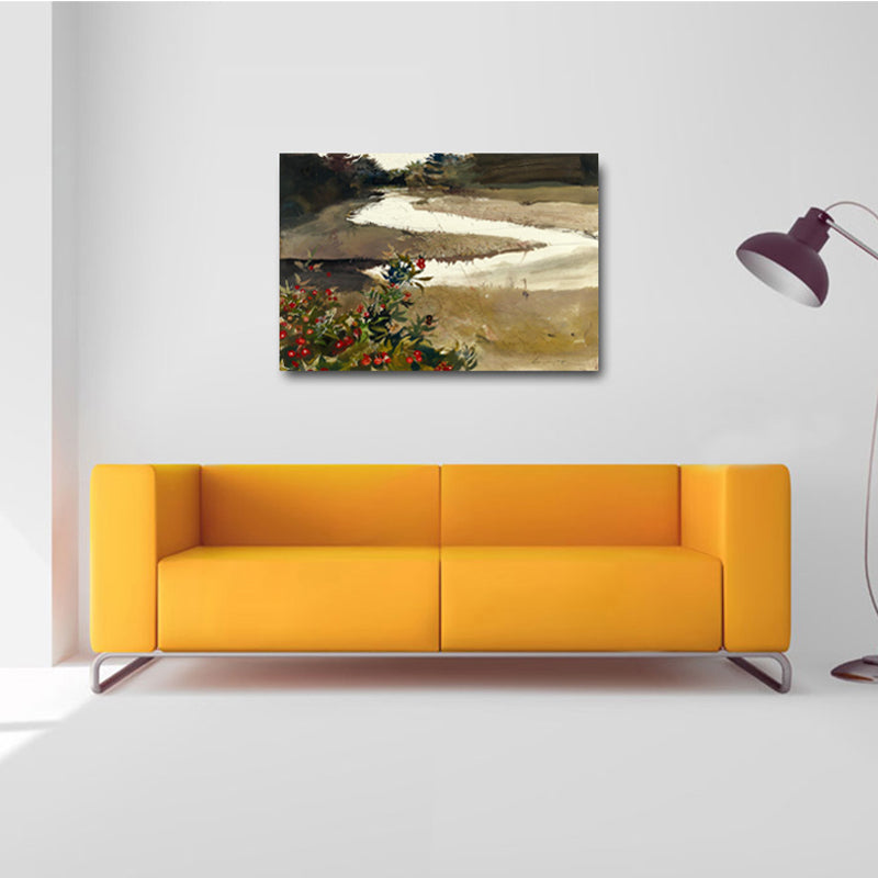 Brehn | Wild Riverside Scenery Art Zeitgenössischer Stil Leinwand Texturierte Wanddekoration in Braun