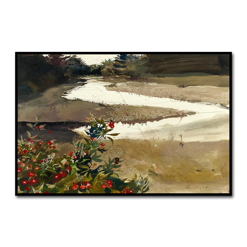 Brehn | Wild Riverside Scenery Art Zeitgenössischer Stil Leinwand Texturierte Wanddekoration in Braun