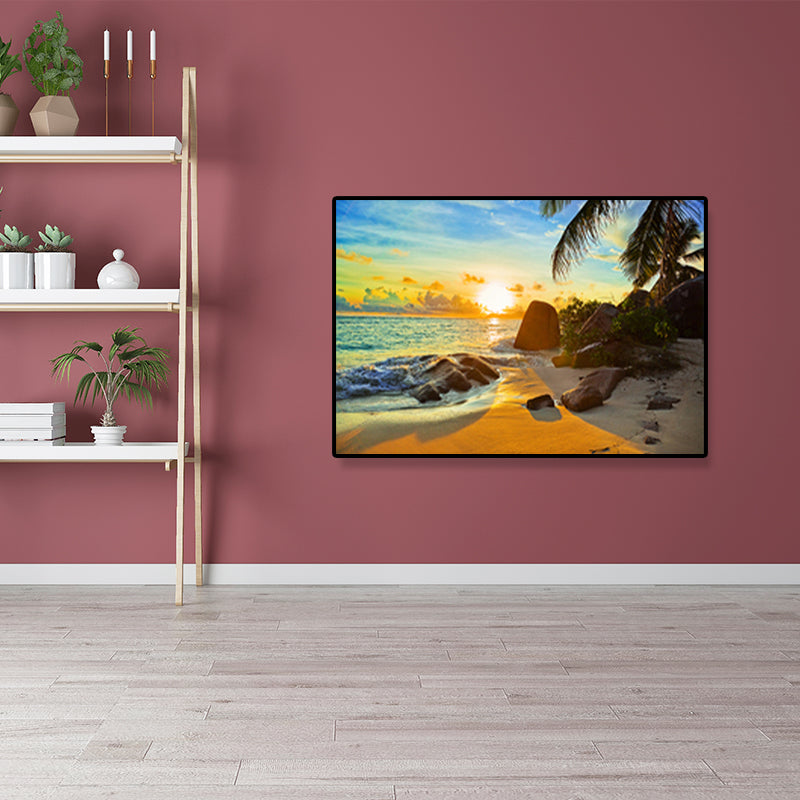 Brehn | Küstenstrandlandschaft Gemälde Helle Farbe Eingewickelte Leinwand, Mehrere Größenoptionen