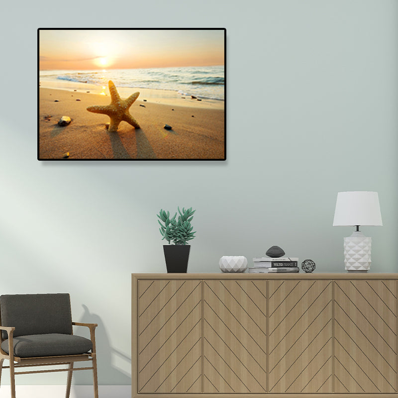 Brehn | Küstenstrandlandschaft Gemälde Helle Farbe Eingewickelte Leinwand, Mehrere Größenoptionen