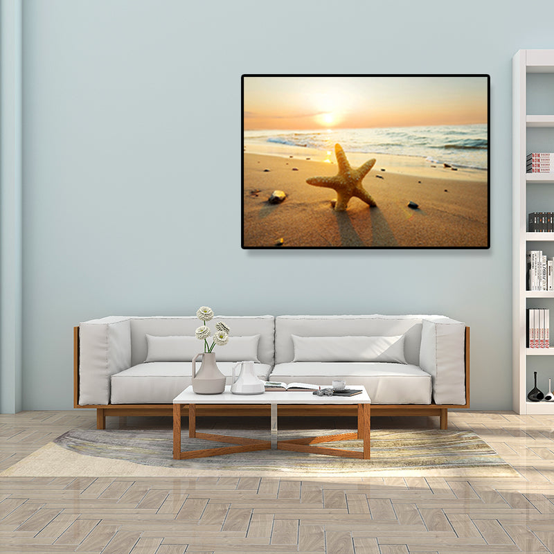 Brehn | Küstenstrandlandschaft Gemälde Helle Farbe Eingewickelte Leinwand, Mehrere Größenoptionen
