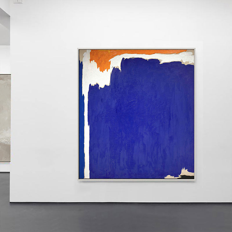 Brehn | Abstrakte Farbblockmalerei Minimalistische Leinwand Wandkunst in Blau und Orange