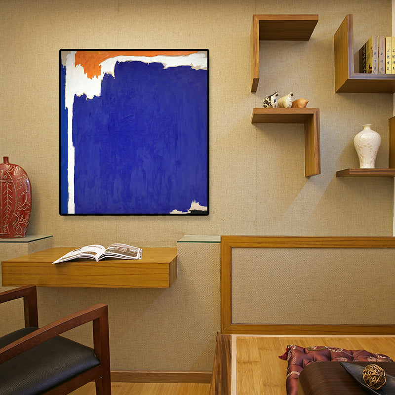 Brehn | Abstrakte Farbblockmalerei Minimalistische Leinwand Wandkunst in Blau und Orange