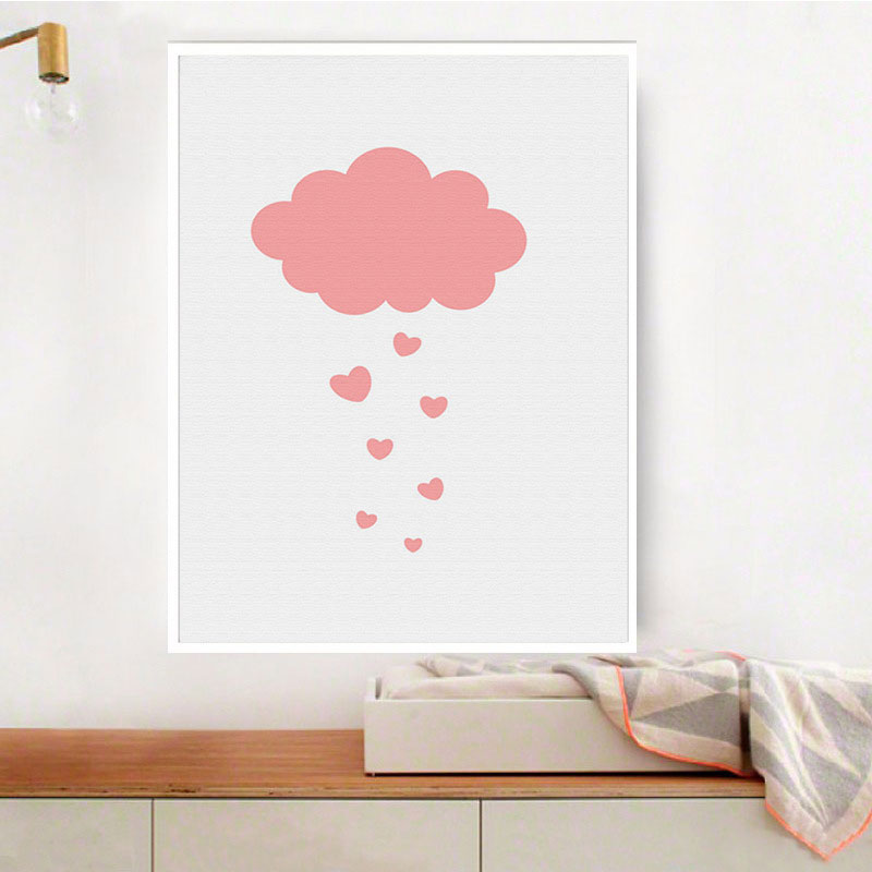 Brehn | Moderne Wolken- und Herz Kunstdruck Leinwand Dekorative Pinke Gemälde für das Schlafzimmer