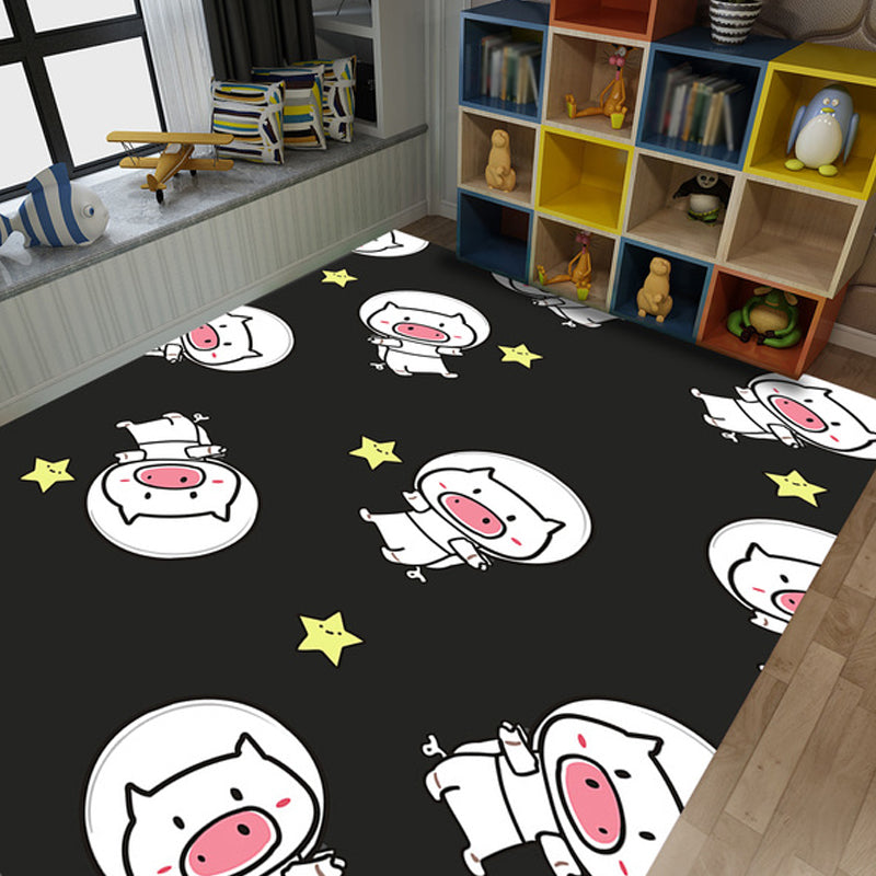 Brehn | Kinderen Kinderkamer Tapijt in Zwart en Roze Dier Tijger Olifant Varken Print Tapijt Polyester Vlekbestendige Area Tapijt