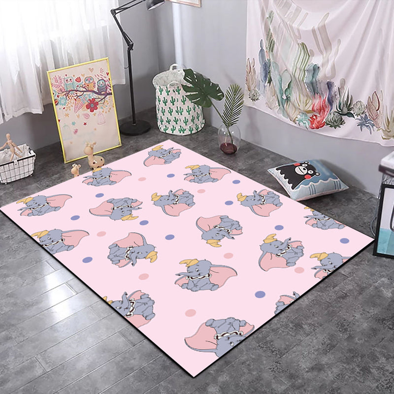 Brehn | Kinderen Kinderkamer Tapijt in Zwart en Roze Dier Tijger Olifant Varken Print Tapijt Polyester Vlekbestendige Area Tapijt
