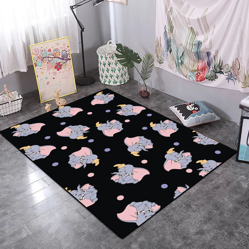 Brehn | Kinderen Kinderkamer Tapijt in Zwart en Roze Dier Tijger Olifant Varken Print Tapijt Polyester Vlekbestendige Area Tapijt