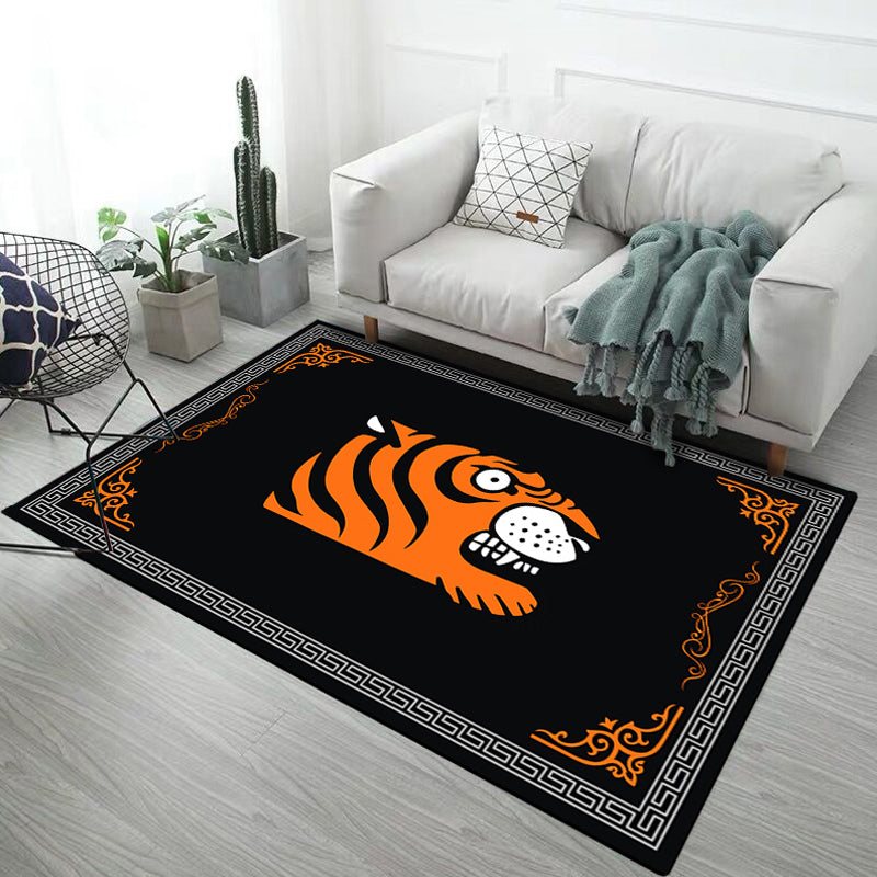 Brehn | Kinderen Kinderkamer Tapijt in Zwart en Roze Dier Tijger Olifant Varken Print Tapijt Polyester Vlekbestendige Area Tapijt