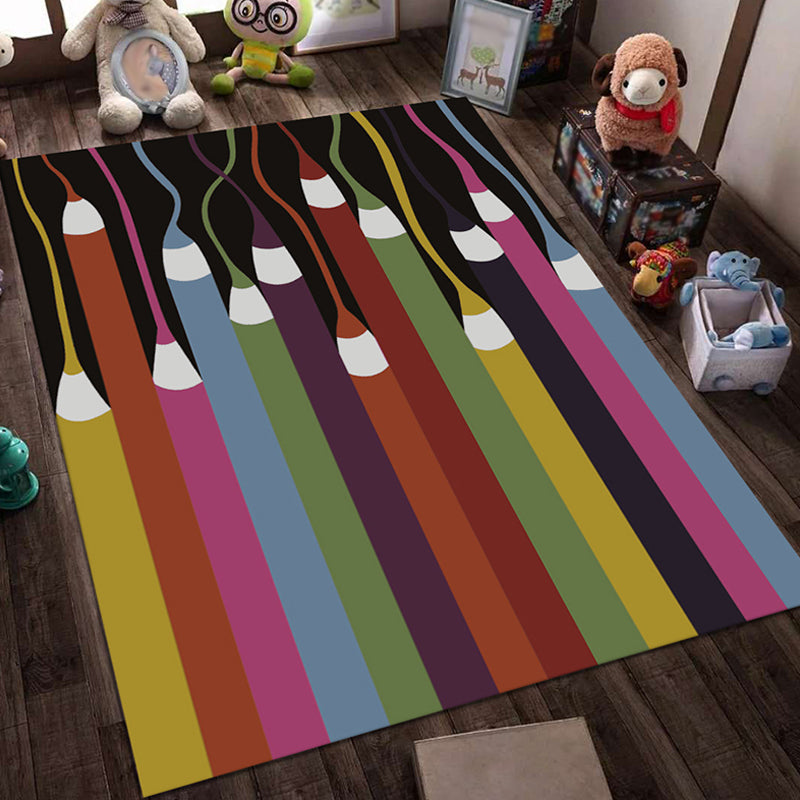 Brehn | Blau und Schwarzer Kinderteppich Märchen Wal Ozean Bleistiftmuster Bereichsteppich Polyester Waschbarer Teppich