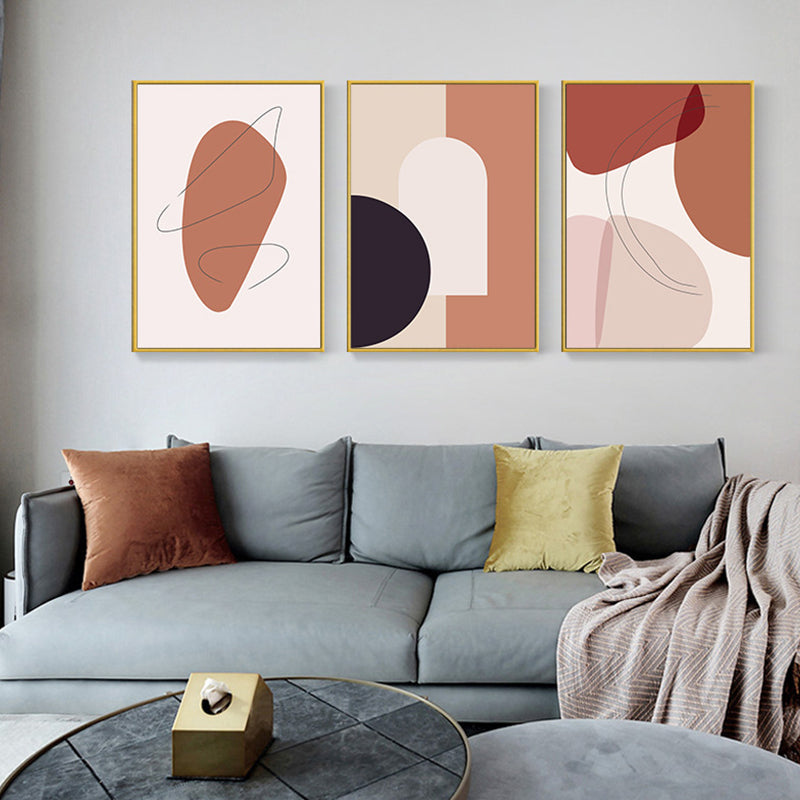Brehn | Skandinavische abstrakte Figuren Wandkunst Leinwand dekoratives orange Bild für das Zeichenzimmer