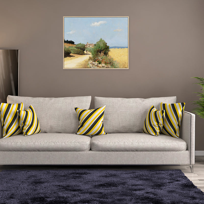 Brehn | Landschaft Leinwand Wandkunst Französisches Landeshaus Texturierte Malerei in Grün für das Wohnzimmer