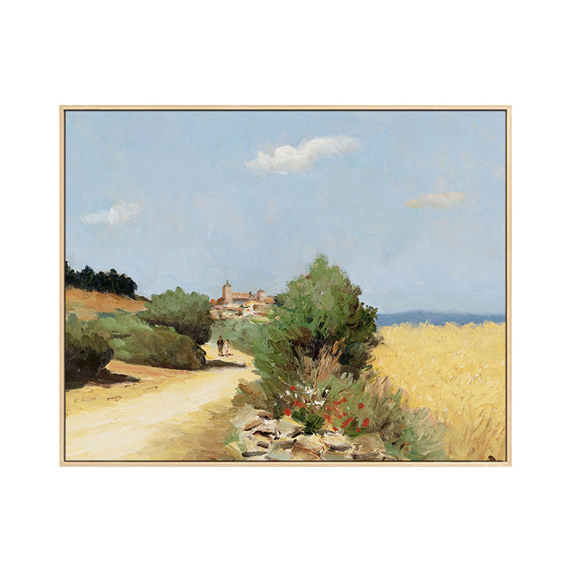 Brehn | Landschaft Leinwand Wandkunst Französisches Landeshaus Texturierte Malerei in Grün für das Wohnzimmer