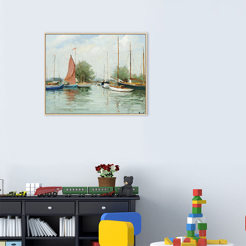 Brehn | Landschaft Leinwand Wandkunst Französisches Landeshaus Texturierte Malerei in Grün für das Wohnzimmer