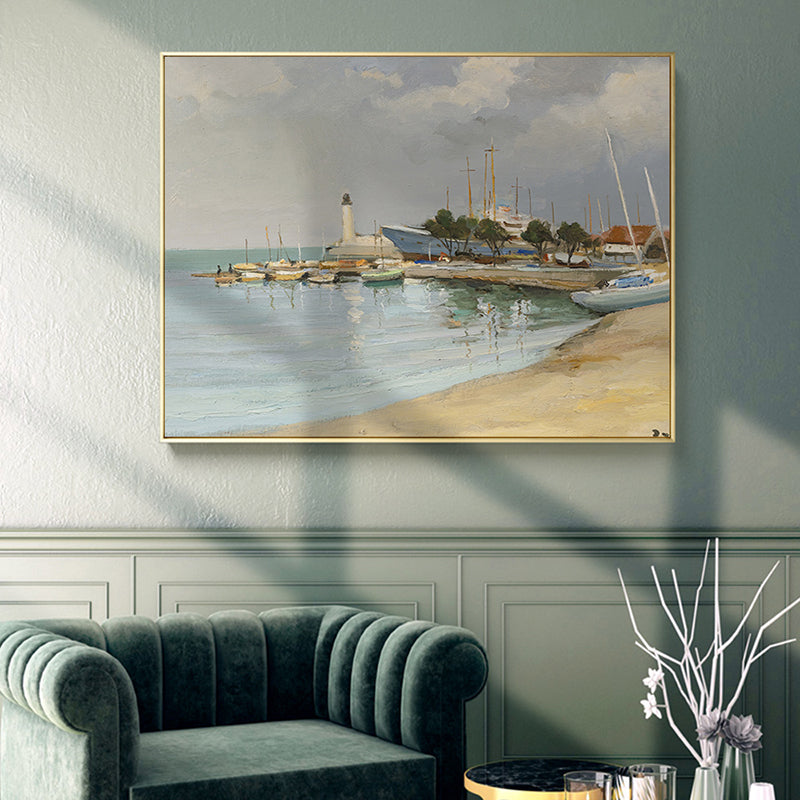 Brehn | Landschaft Leinwand Wandkunst Französisches Landeshaus Texturierte Malerei in Grün für das Wohnzimmer