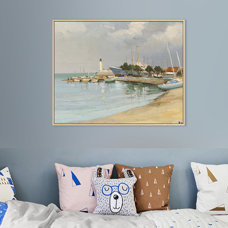 Brehn | Landschaft Leinwand Wandkunst Französisches Landeshaus Texturierte Malerei in Grün für das Wohnzimmer