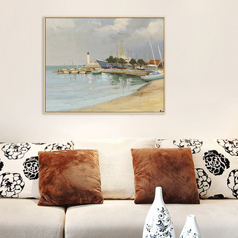 Brehn | Landschaft Leinwand Wandkunst Französisches Landeshaus Texturierte Malerei in Grün für das Wohnzimmer