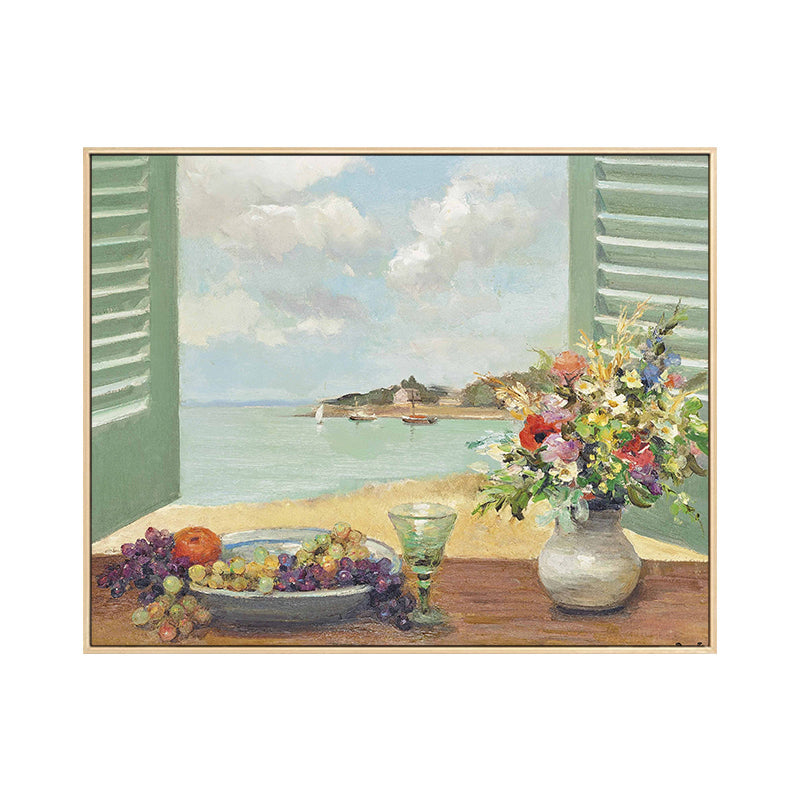 Brehn | Landschaft Leinwand Wandkunst Französisches Landeshaus Texturierte Malerei in Grün für das Wohnzimmer
