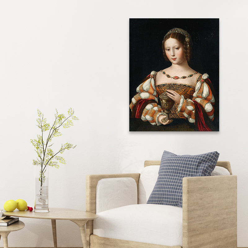 Brehn | Adelige Frauenporträt Malerei Texturiert Retro Stil Zuhause Leinwand Wandkunst in Dunkler Farbe