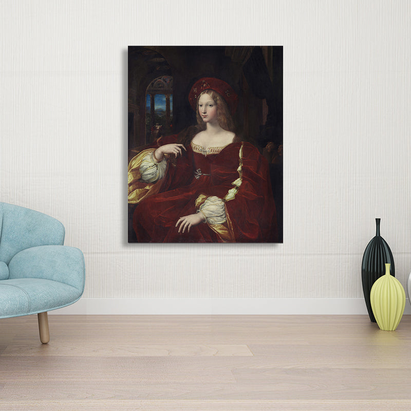 Brehn | Adelige Frauenporträt Malerei Texturiert Retro Stil Zuhause Leinwand Wandkunst in Dunkler Farbe