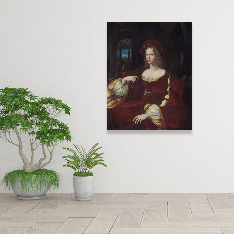 Brehn | Adelige Frauenporträt Malerei Texturiert Retro Stil Zuhause Leinwand Wandkunst in Dunkler Farbe