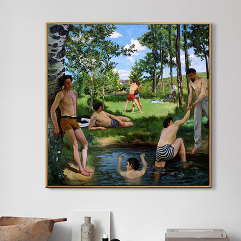 Brehn | Jungen Näher Fluss Malerei Grün Traditionelle Wanddekoration für Schlafzimmer (Mehrere Größen)