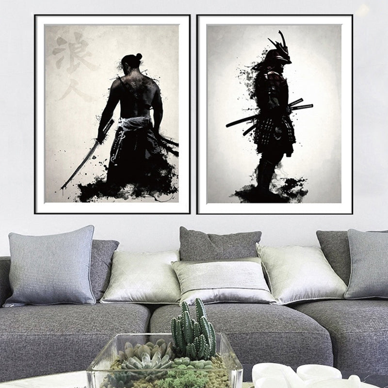 Brehn | Asiatische Krieger Malerei Leinwand Dekorative Schwarze Wandkunst Druck für das Wohnzimmer, Verschiedene Größen