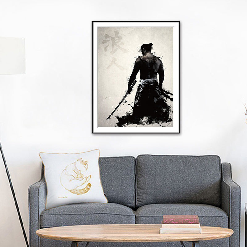 Brehn | Asiatische Krieger Malerei Leinwand Dekorative Schwarze Wandkunst Druck für das Wohnzimmer, Verschiedene Größen